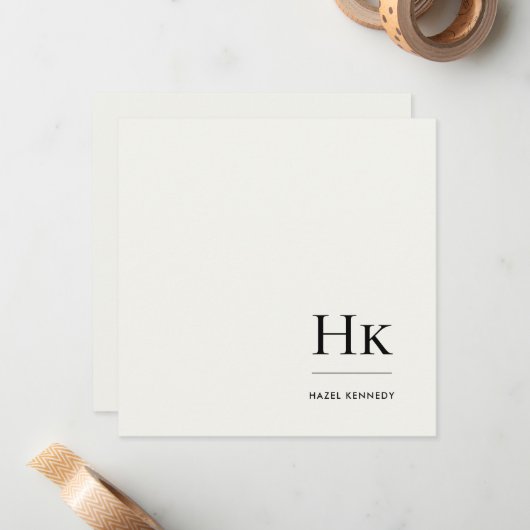 Monogram Simple Modern Monogrammed Ivory Notecard ノートカード (正面/裏面インサイチュ)