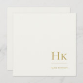 Monogram Simple Monogrammed Ivory Gold Notecard ノートカード (正面/裏面)