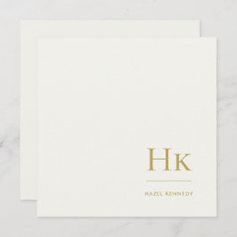 Monogram Simple Monogrammed Ivory Gold Notecard ノートカード