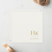 Monogram Simple Monogrammed Ivory Gold Notecard ノートカード (正面/裏面インサイチュ)