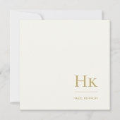 Monogram Simple Monogrammed Ivory Gold Notecard ノートカード (正面)
