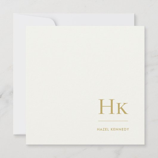 Monogram Simple Monogrammed Ivory Gold Notecard ノートカード (正面)