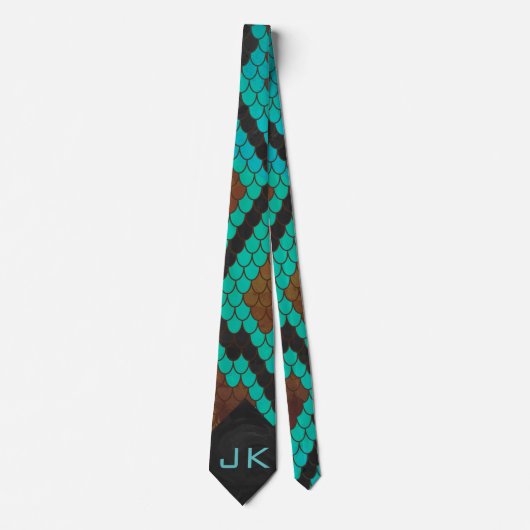 Monogram Snake Brown and Teal Print ネクタイ (正面)
