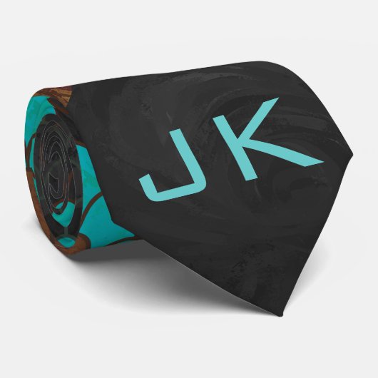 Monogram Snake Brown and Teal Print ネクタイ (ロール)