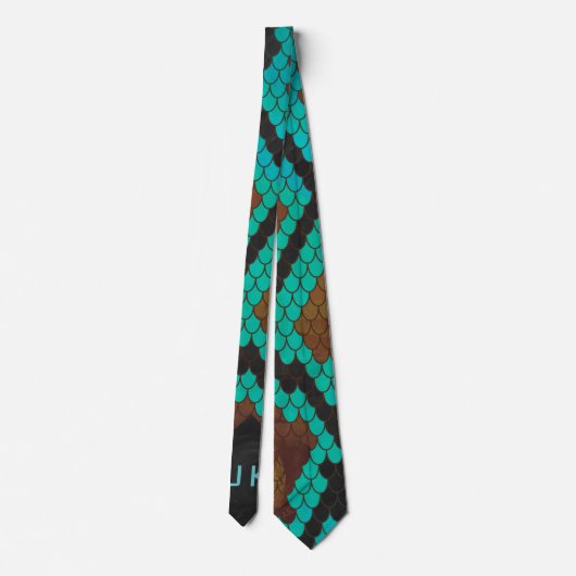 Monogram Snake Brown and Teal Print ネクタイ (裏面)