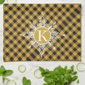 Monogram snowflake on plaid kitchen towel キッチンタオル (折り畳み)