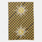 Monogram snowflake on plaid kitchen towel キッチンタオル (縦)