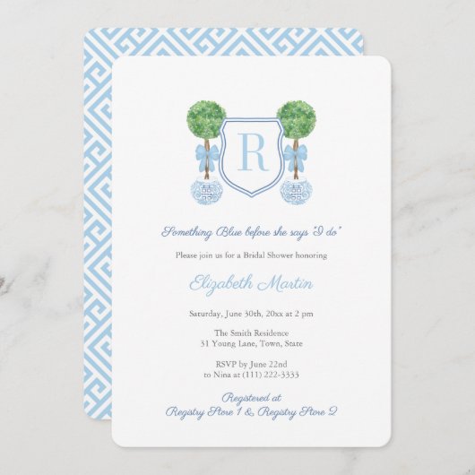 Monogram Something Blue ブライダルシャワー 招待状 (正面/裏面)