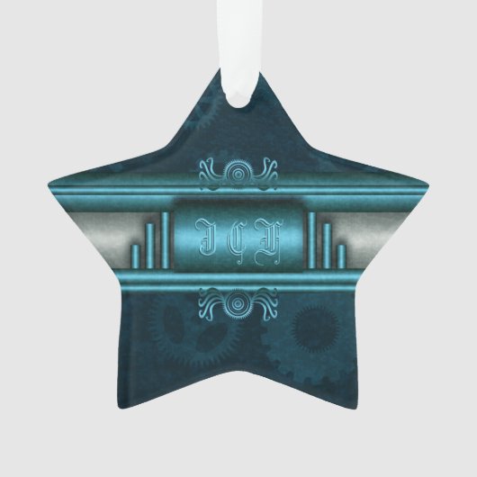 Monogram、Steampunked Deco on ice-blueとティール(緑がかった色) オーナメント (正面)