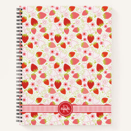 Monogram Strawberry Fruit Pattern ノートブック