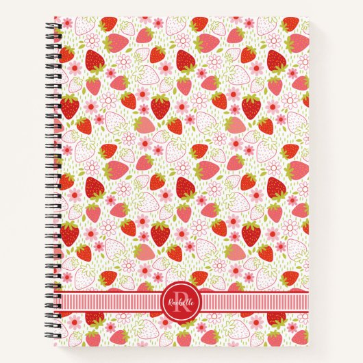 Monogram Strawberry Fruit Pattern ノートブック (正面)