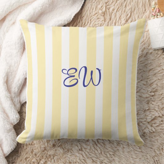 Monogram Stripe Custom Throw Pillow | Lemon Drop クッション (ブランケット)