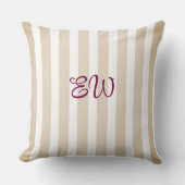 Monogram Stripe Custom Throw Pillow | Tan Sangria クッション (正面)