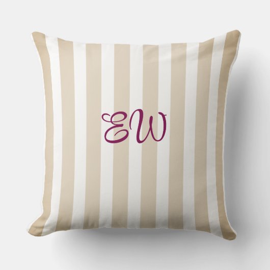 Monogram Stripe Custom Throw Pillow | Tan Sangria クッション (正面)