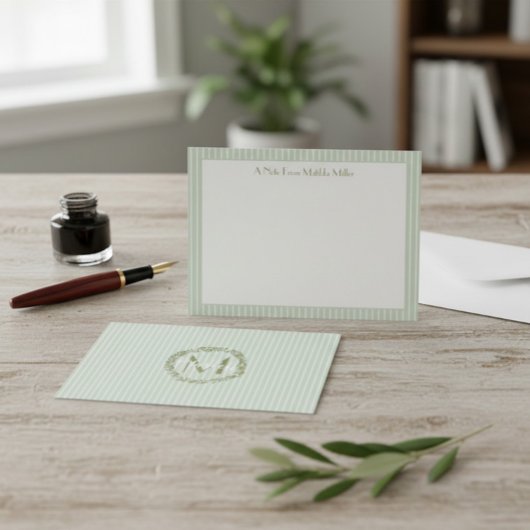 Monogram Striped Pastel Green Note Card ノートカード
