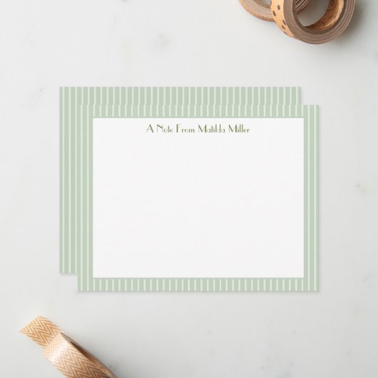Monogram Striped Pastel Green Note Card ノートカード (正面/裏面インサイチュ)