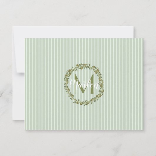 Monogram Striped Pastel Green Note Card ノートカード (裏面)