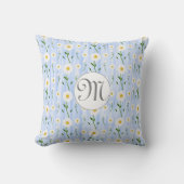 Monogram Summer Daisy Floral Pattern Blue Stripe クッション (正面)