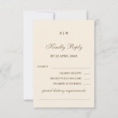 Monogram Taupe Cream Christian Wedding RSVP Card (正面)