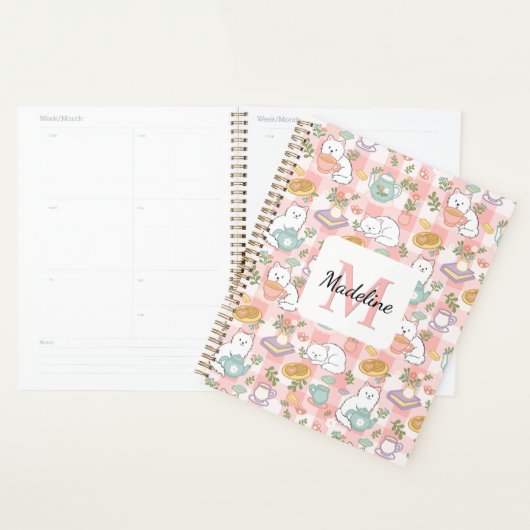Monogram Tea & Bookish Cats Spiral Planner Pink プランナー手帳 (ディスプレー)