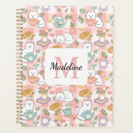 Monogram Tea & Bookish Cats Spiral Planner Pink プランナー手帳