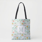 Monogram Tea & Bookish Cats  Tote Bag Mint Green トートバッグ (正面)