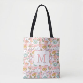 Monogram Tea & Bookish Cats Tote Bag Pink トートバッグ