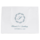 Monogram Teal Blue Foliage Wreath Wedding ラージペーパーバッグ (正面)