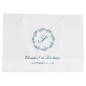 Monogram Teal Blue Foliage Wreath Wedding ラージペーパーバッグ (裏面)