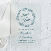 Monogram Teal Blue Wreath Wedding Save the Date アクリル招待状