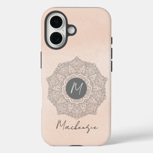 Monogram Template Name Modern Mandala Blush Pink Case-Mate iPhoneケース (裏面)