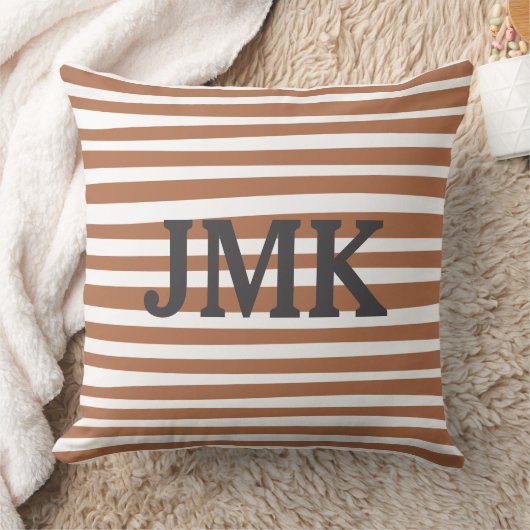 Monogram Terracotta Modern Stripes Minimalist  クッション (ブランケット)