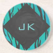 Monogram Tiger Black and Teal Print Pattern コースター (正面)