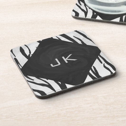 Monogram Tiger Black and White Print コースター (左側)