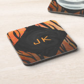 Monogram Tiger Hot Orange and Black Print Pattern コースター (左側)