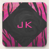 Monogram Tiger Hot Pink and Black Print Pattern コースター (正面)