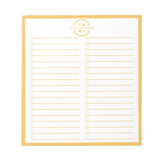 Monogram To Do List Minimalist Yellow Name ノートパッド (正面)