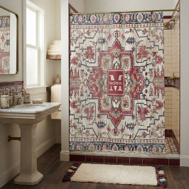 Monogram Traditional Persian Anatolian Floral シャワーカーテン