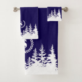 Monogram Trees Bath Towel Set Blue and White バスタオルセット