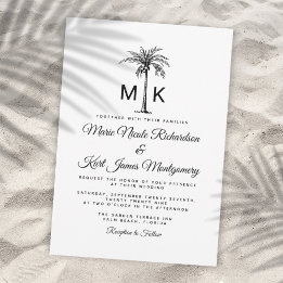 Monogram Tropical Palm Tree Formal Beach Wedding 招待状