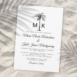 Monogram Tropical Palm Tree Formal Beach Wedding 招待状