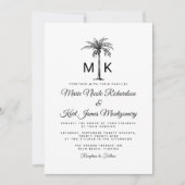Monogram Tropical Palm Tree Formal Beach Wedding 招待状 (正面)