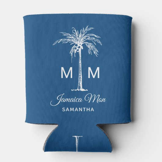 Monogram Tropical Palm Tree Personalized 缶クーラー (裏面)