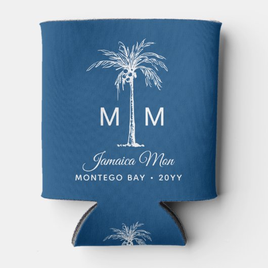 Monogram Tropical Palm Tree Personalized Name 缶クーラー (正面)