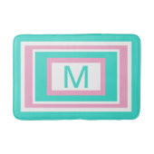 Monogram Turquoise White Pink Geometric バスマット (正面)