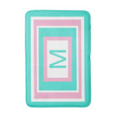 Monogram Turquoise White Pink Geometric バスマット (正面縦)