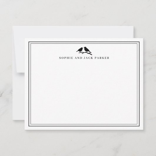 Monogram Two Borders Elegant Birds Flat Note Card ノートカード (正面)