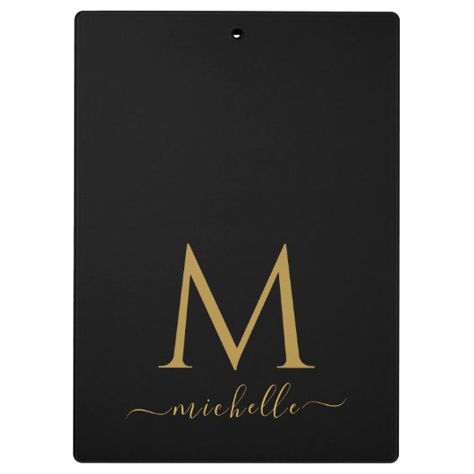 Monogram Typography Script Personalized Black Gold クリップボード (裏面)