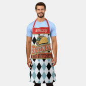 Monogram unique decorative Funny Taco checkered エプロン (着用した状態)