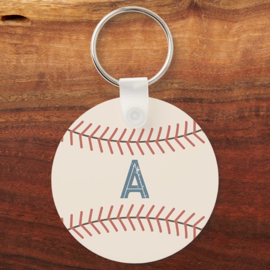 Monogram Vintage Baseball Keychain Gift キーホルダー (正面)